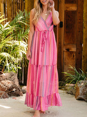 Geometric Country Charm Ruffle Halter Dress - Embrace Your Cowgirl Chic