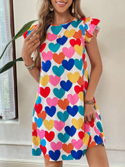 Essence of Love: Colorful Heart All-Over Printed Dress for Mother's Day Outfit