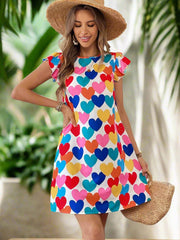 Essence of Love: Colorful Heart All-Over Printed Dress for Mother's Day Outfit