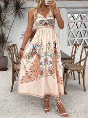 Peacock Paradise: Women's Vintage Style Strappy Dress