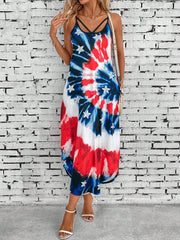 Show Your Patriotism in Style with the  American Flag Printed Cami Dress - Perfect for Independence Day!