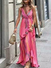 Geometric Country Charm Ruffle Halter Dress - Embrace Your Cowgirl Chic