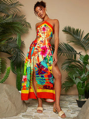 Vacation Chic: Hollow Out Halter Neck Waist Cut Dress for Women