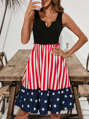 Independence Day Chic: Clasi Patchwork Flag Print Ruffle Pleated Women's Dress