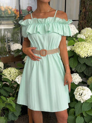 Mint Green Essence: Women's Strapless Bodycon Dress with Vertical Stripes