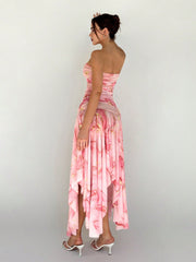 Enchanting Elegance: Women's Floral Print Strapless Slim Dress for Any Occasion