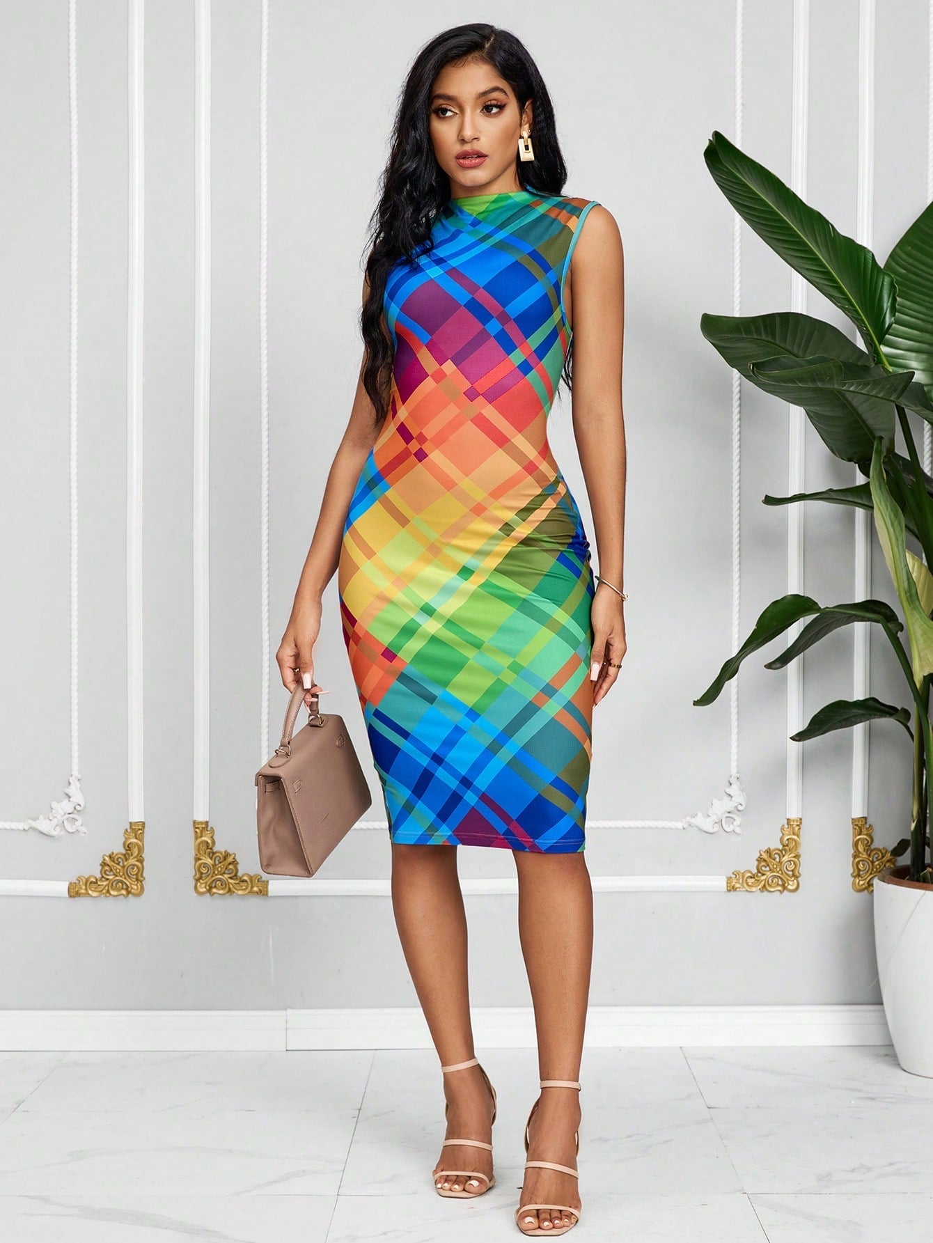 Colorful Plaid Summer Fashion Sleeveless Dress for Women