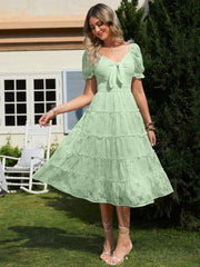 Lovely Lace: Sweetheart Neckline Dress with Front Tie