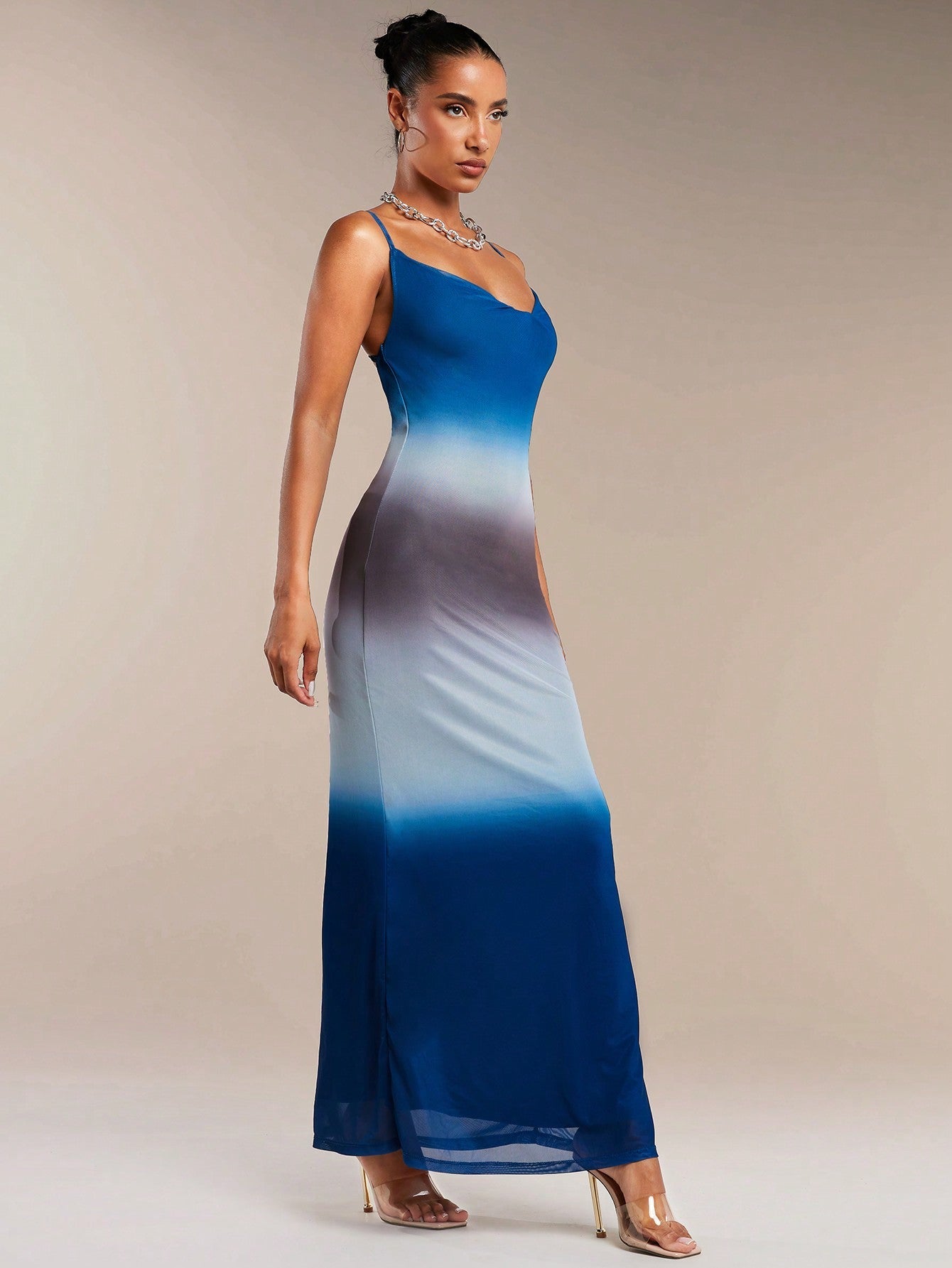 Mermaid Dreams: Women's Ombre Fish Tail Mesh Sheer Backless Cami Dress