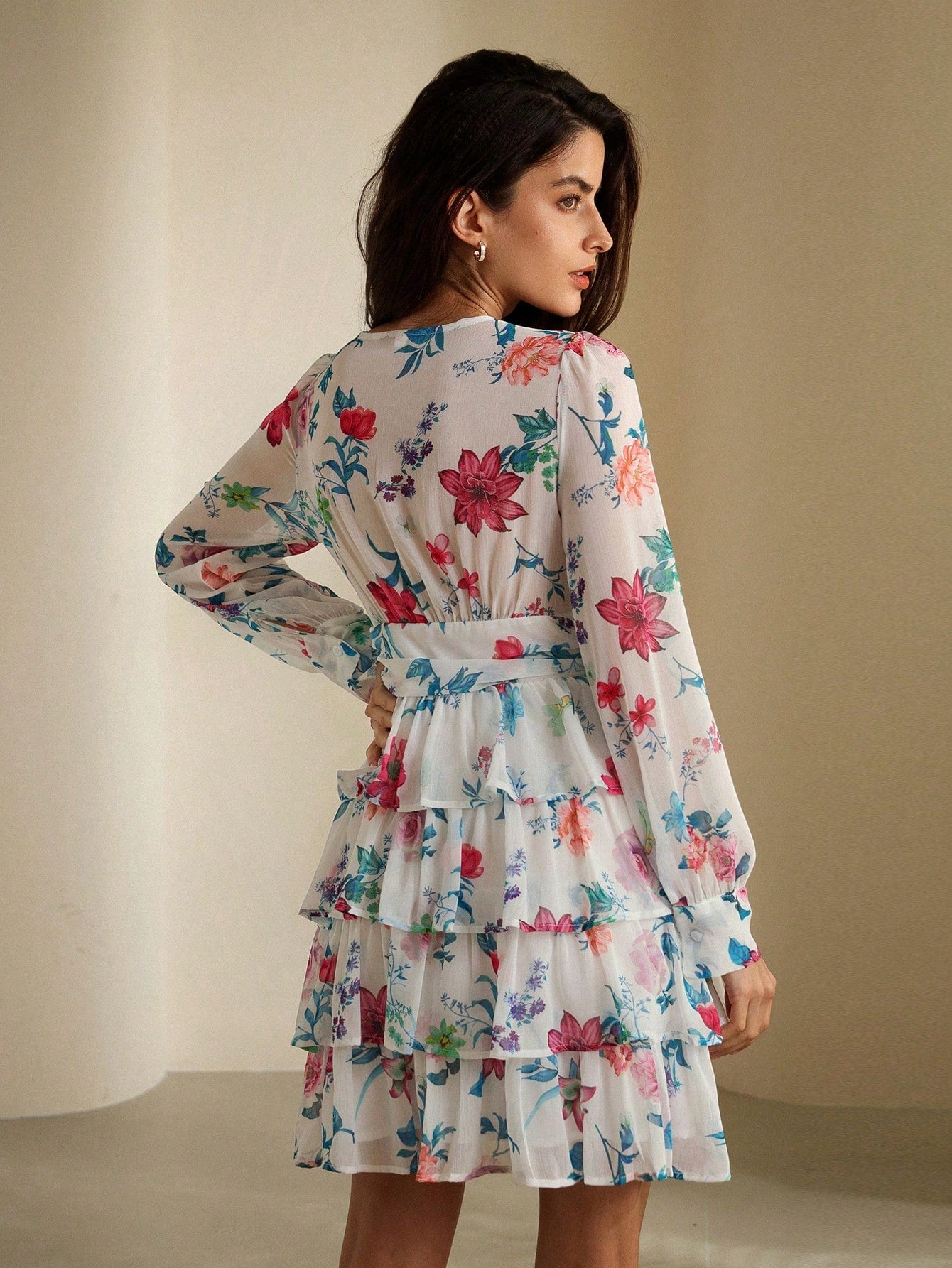 Blooming Beauty: Ladies Long Sleeve Floral Print Dress