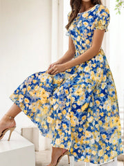 Flower Power: Women's Summer Floral Print Round Neck Short Sleeve Dress