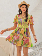 Holiday Patchwork Short Dress - Casual Chic for Any Occasion