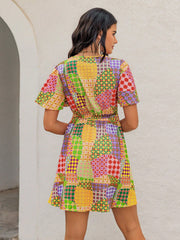 Holiday Patchwork Short Dress - Casual Chic for Any Occasion