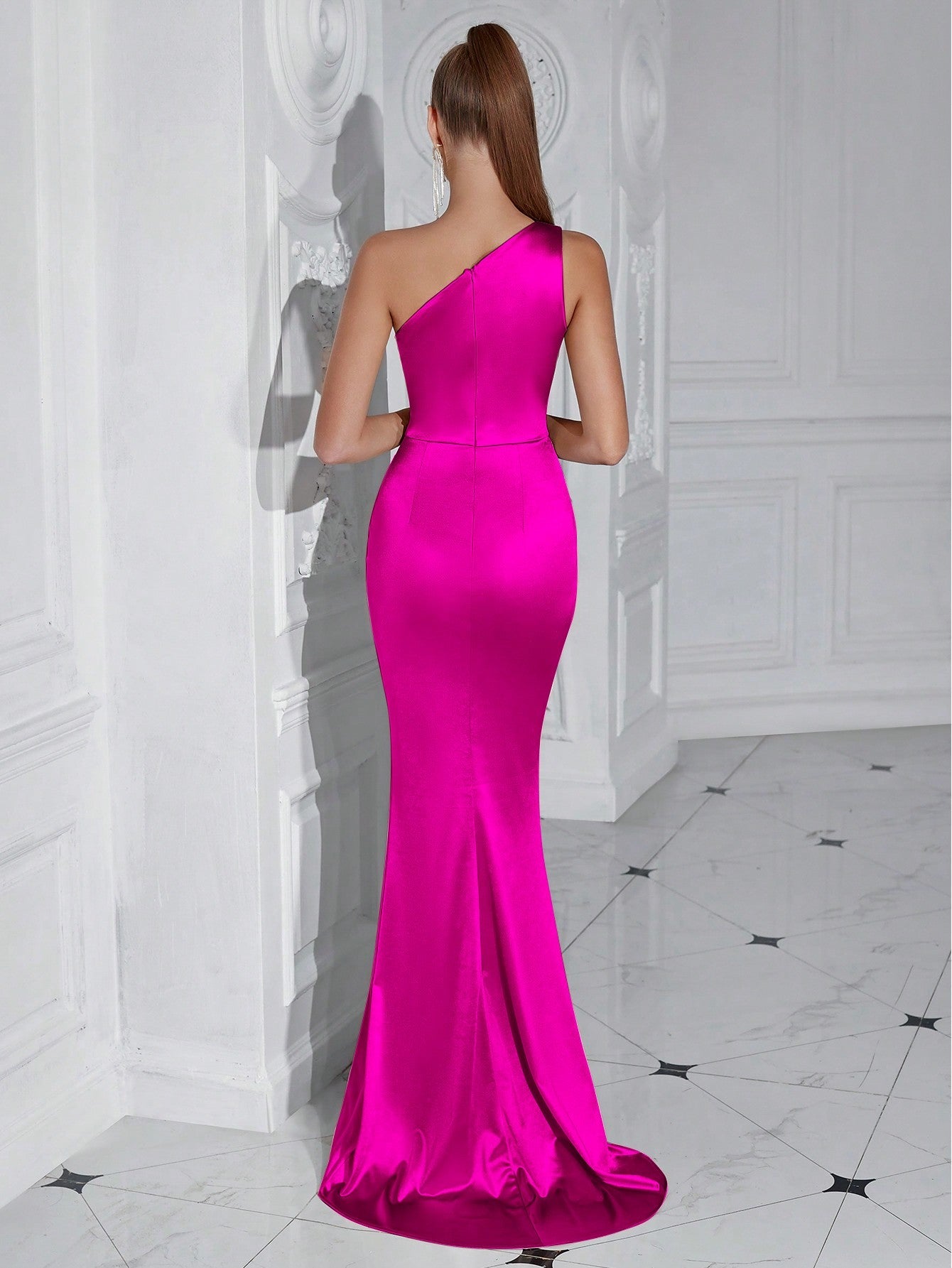 Sophisticated Glamour: Shoulder Pleated High Slit Cocktail Party Prom Dress