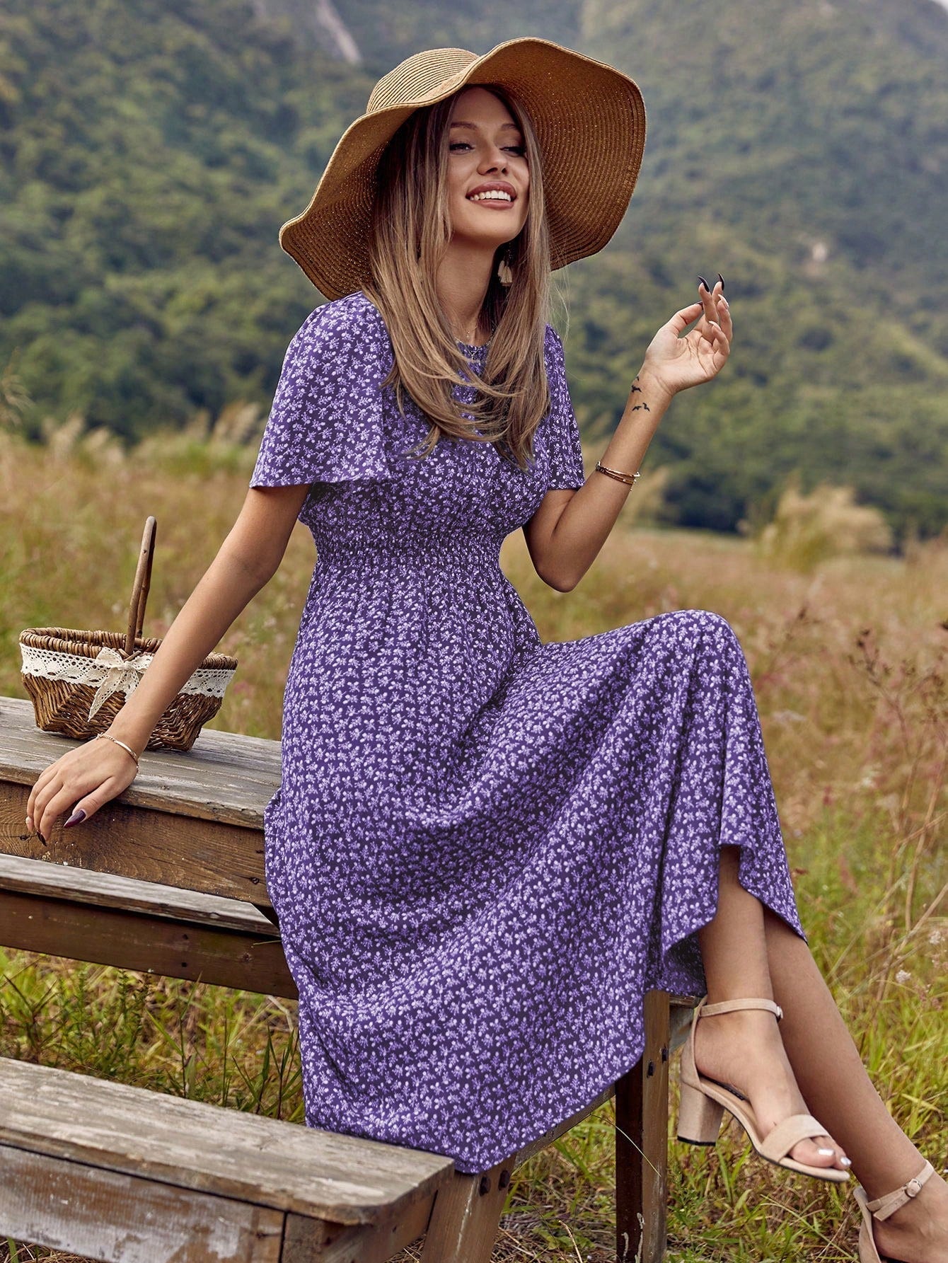Ditsy Floral Pleated Waist Dress: The Ultimate Vacation Leisure Wear