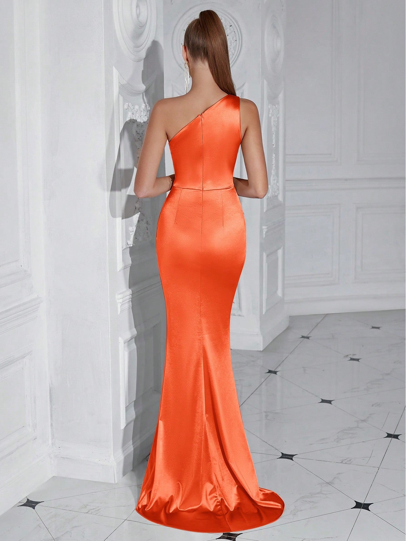 Sophisticated Glamour: Shoulder Pleated High Slit Cocktail Party Prom Dress