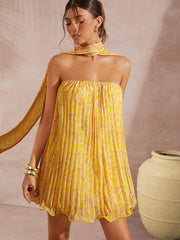 Elegant Haute Neck Tie Pleated Dress - Perfect for Any Occasion