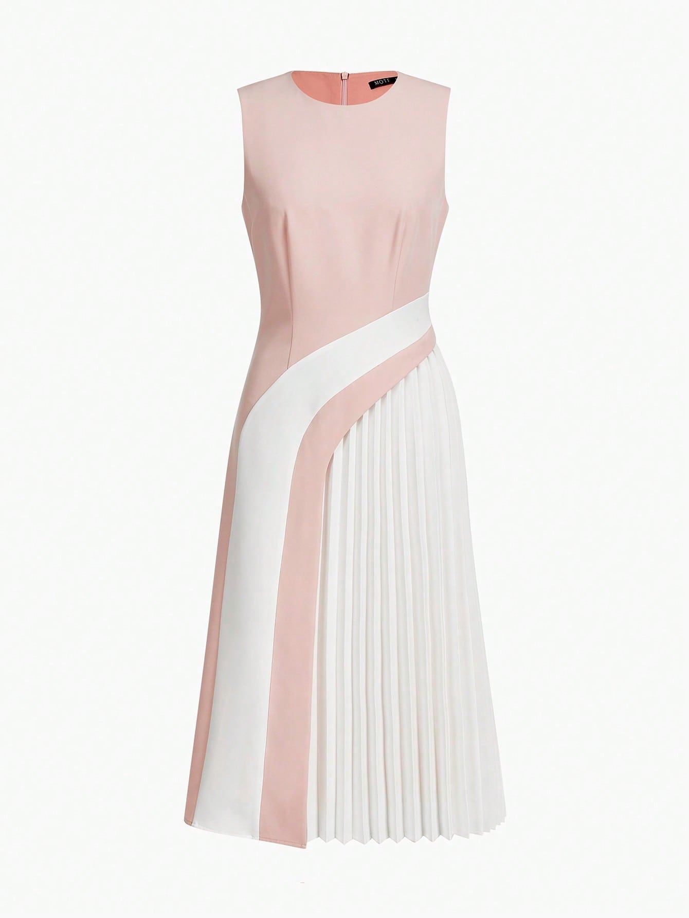 Modern Chic: Sleeveless Pleated Dress with Premium Color Block Design
