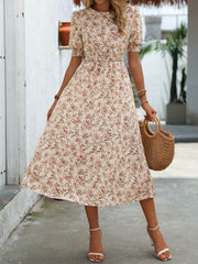 Random Flowers Print Round Neck Short Sleeve Dress - Fun and Flirty Style for Women