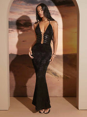 Black Magic: Haute Sophisticated Lace Bodycon Maxi Dress