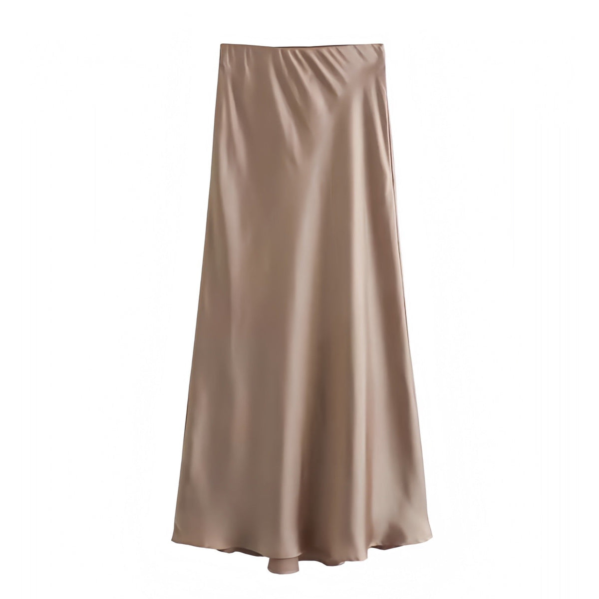 Light Brown Satin Low Rise Midi Skirt