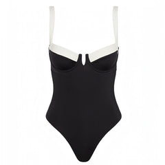 Côte d'Azur Black & White Contrast Lined One Piece Swimsuit