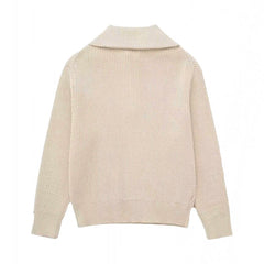 Light Khaki Knit Half Zip Sweater