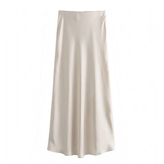 Ivory Satin Low Rise Midi Skirt