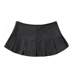Dark Grey Pleated Low Rise Mini Micro Skirt