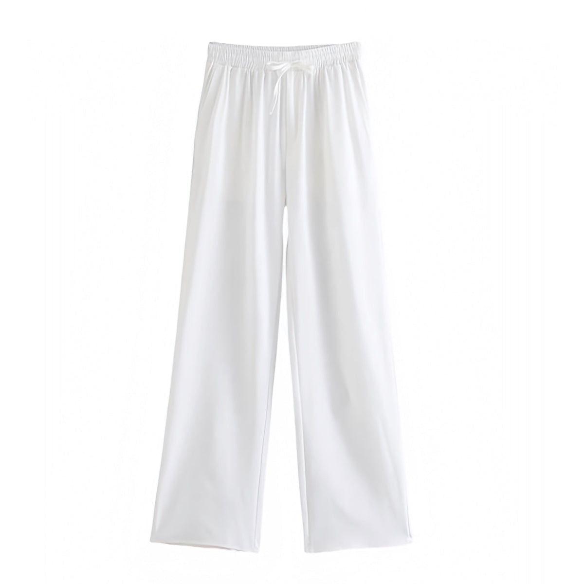 White Cotton Linen Low Rise Straight Leg Trouser Pants