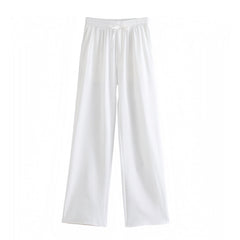 White Cotton Linen Low Rise Straight Leg Trouser Pants