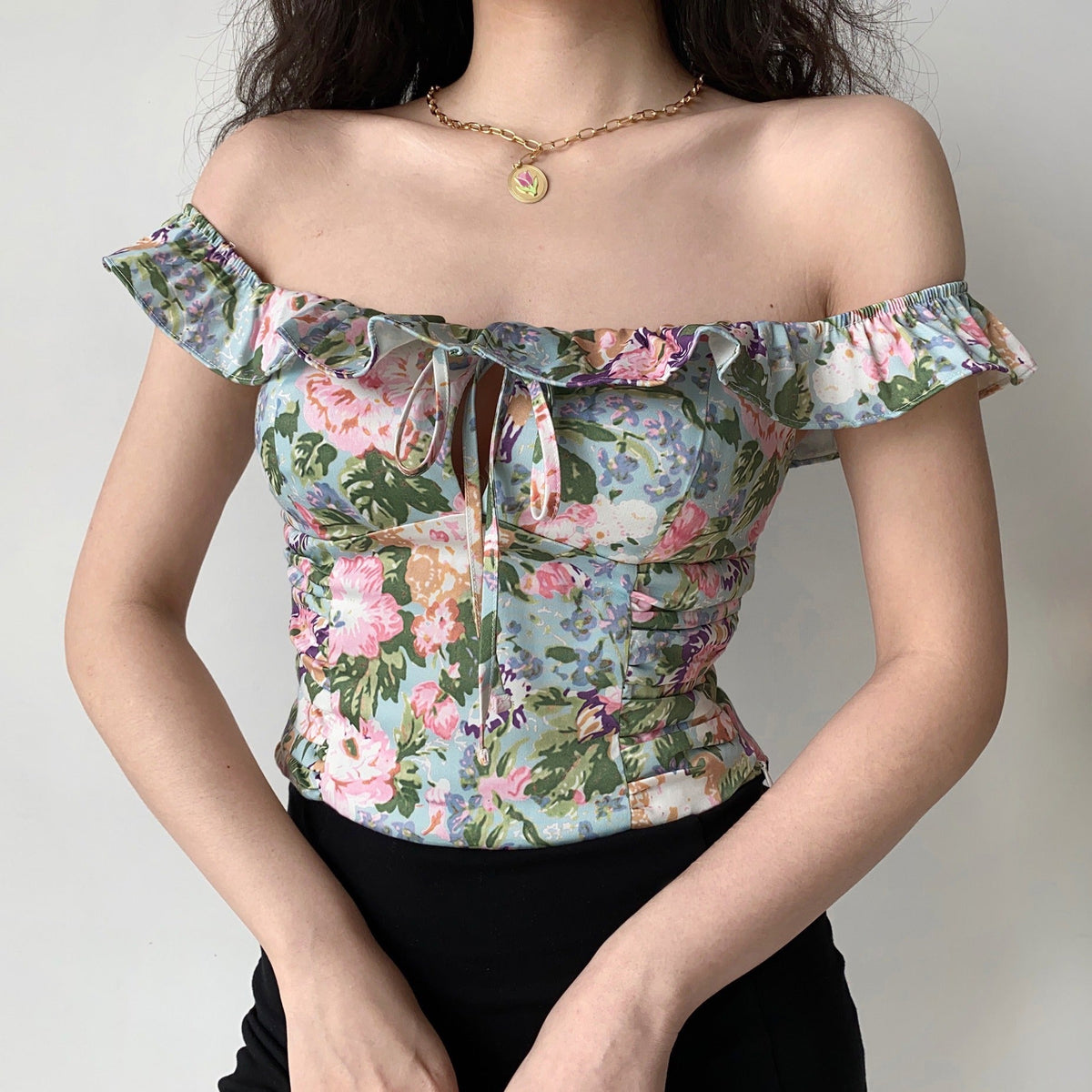Valencia Floral Seaside Top ~ HANDMADE