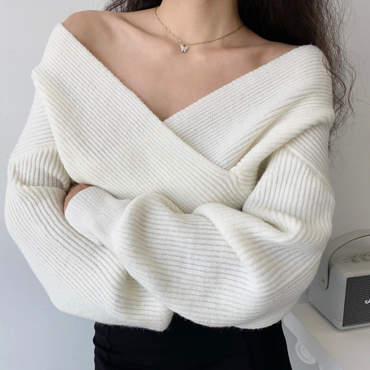 Maeve Cross Wrap Pullover Sweater