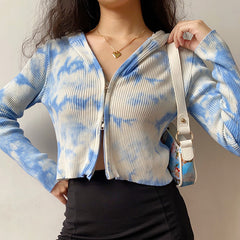 Tie-Dye Double Zipper Cardigan