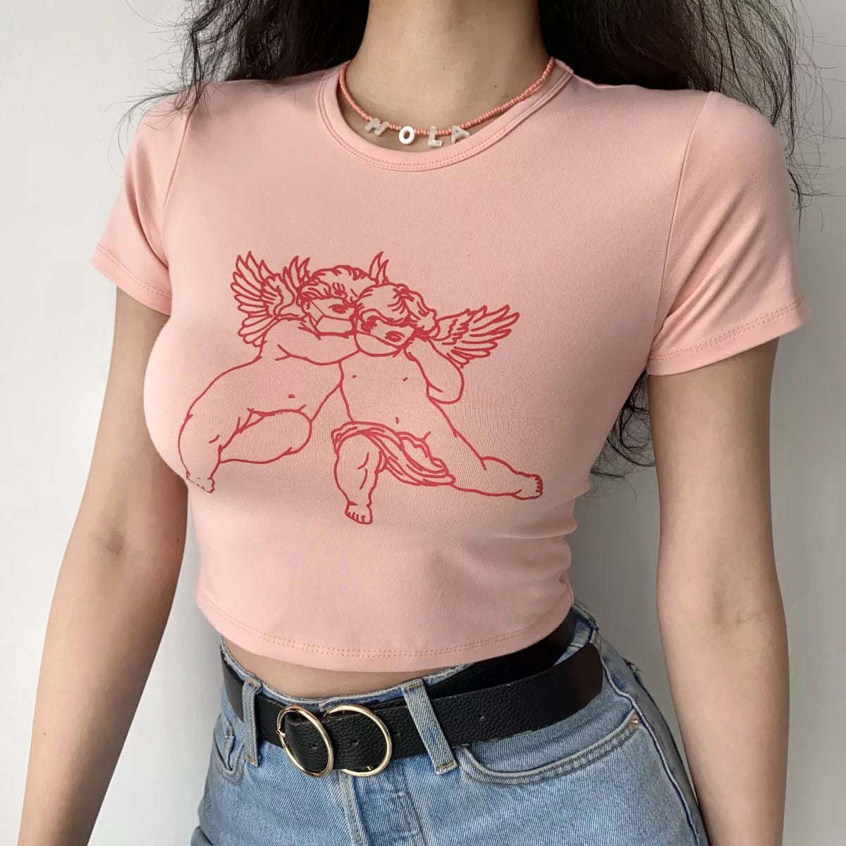 Peach Angel Outline Baby Tee  ~ HANDMADE