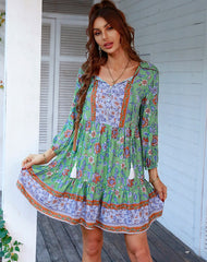 Fashion V neck Vest Print Off shoulder Half sleeve Shift Dresses