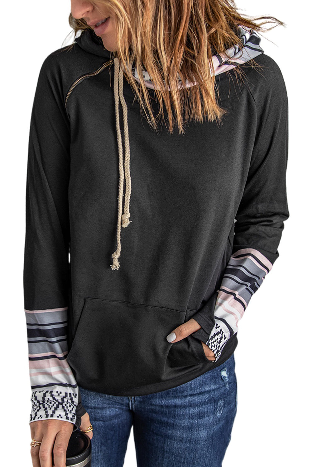 Colorblock Long Sleeve Pocketed Hoodie