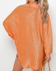 Crinkled Wide Sleeve Buttoned Shirt