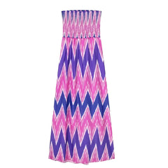 Brazil Multi-Color Zig Zag Patterned Strapless Bandeau Smocked Maxi Dress