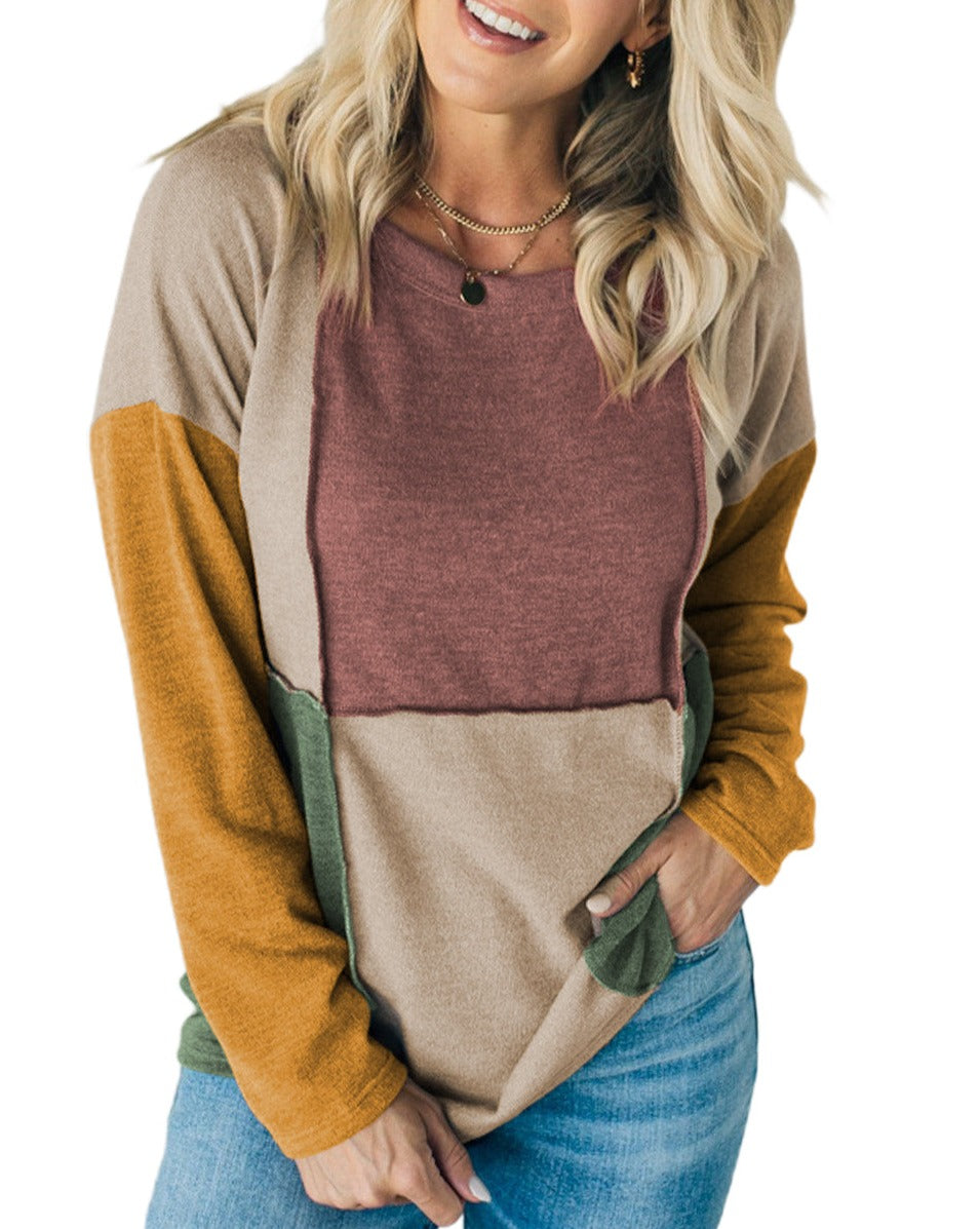 Colorblock Reverse Seam Long Sleeve Top