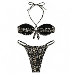 Leopard Print Underwire String Halter 2 Piece Bikini Set