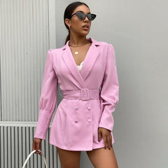 Belt deep V slim slimming suit jacket