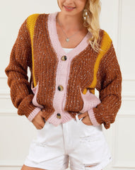 Colorblock Buttoned Sweater Cardigan w/Pockets