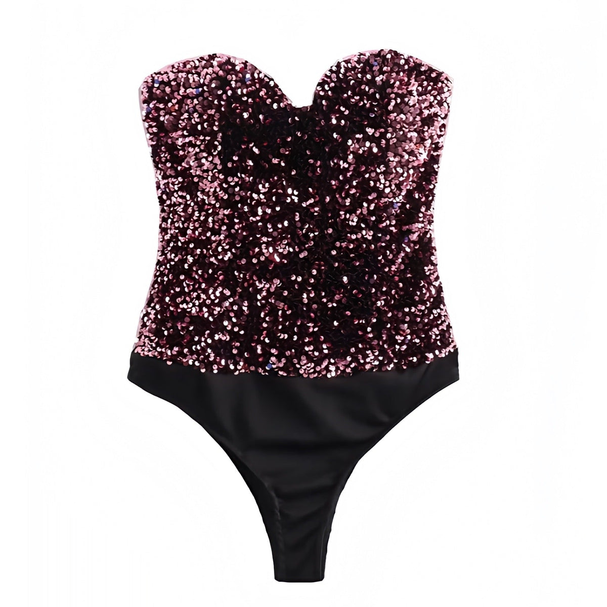 Dark Purple Sequined Slim Fit Corset Bodycon Strapless Bodysuit
