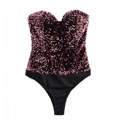 Dark Purple Sequined Slim Fit Corset Bodycon Strapless Bodysuit