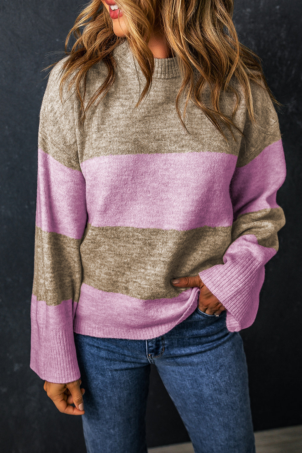 Colorblock Stripe Wide Sleeve Sweater