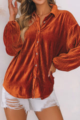 Crinkle Velvet Lantern Sleeve Shirt