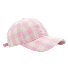 Light Pink Bow Gingham Checkered Trucker Sun Hat