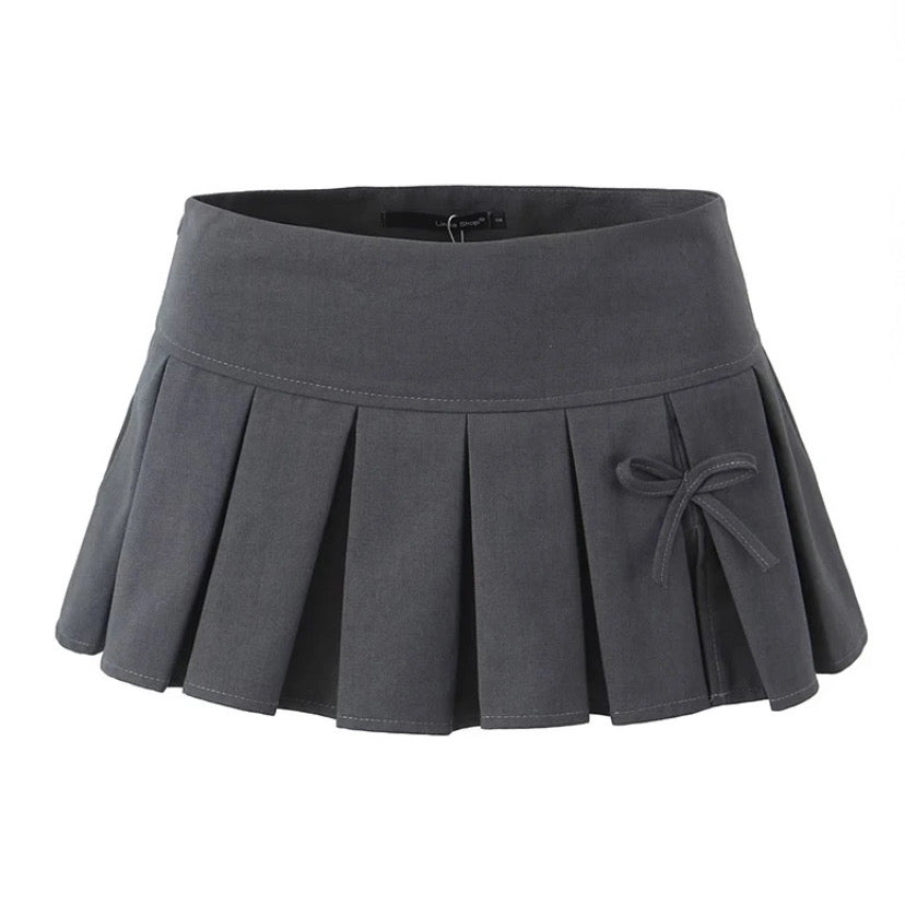 Dark Grey Bow Slim Fit Pleated Low Rise Mini Skirt Skort