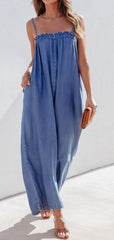 Denim Wide Leg Jumpsuit w/Pockets